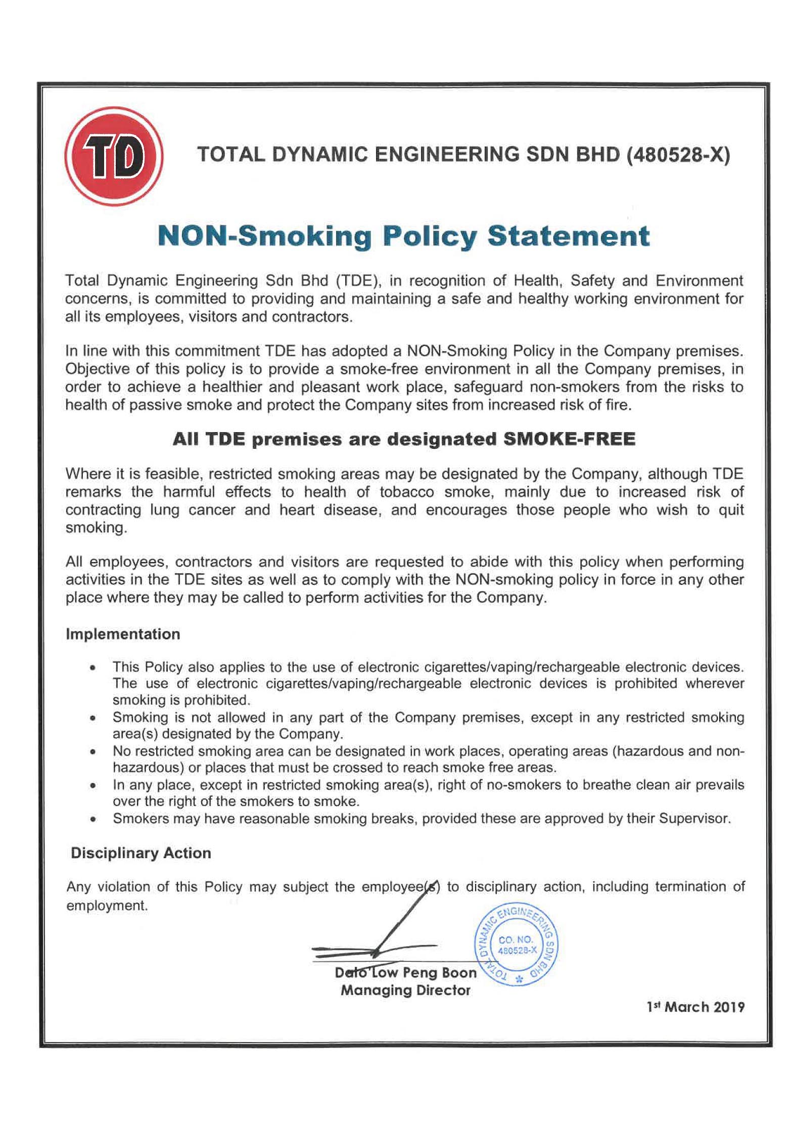 TDE NON Smocking Policy 2019